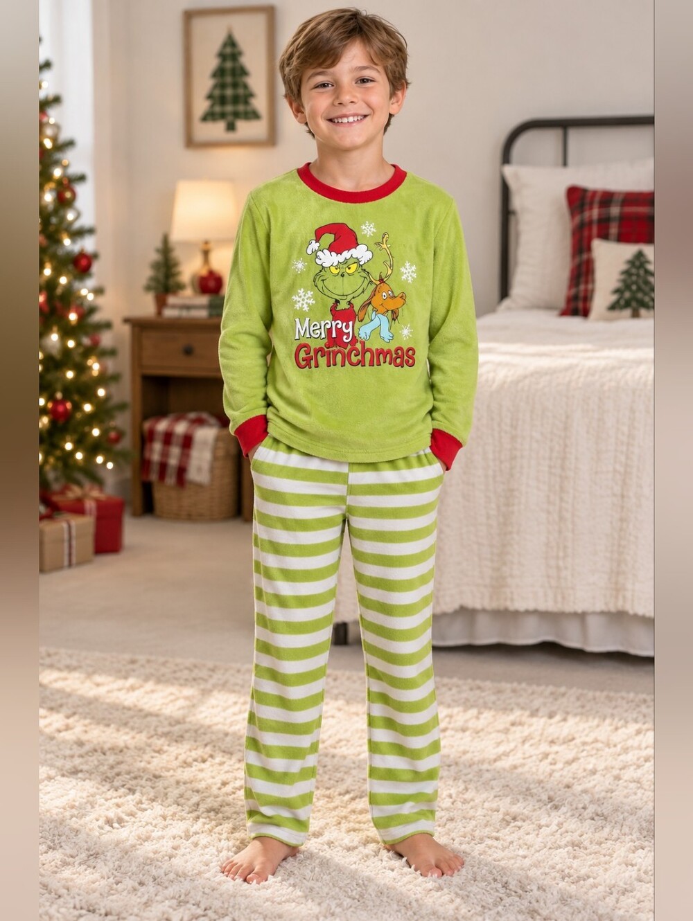 Boys Grinch Merry Grinchmas Pajama Set Size 8 Green Striped Christmas PJs